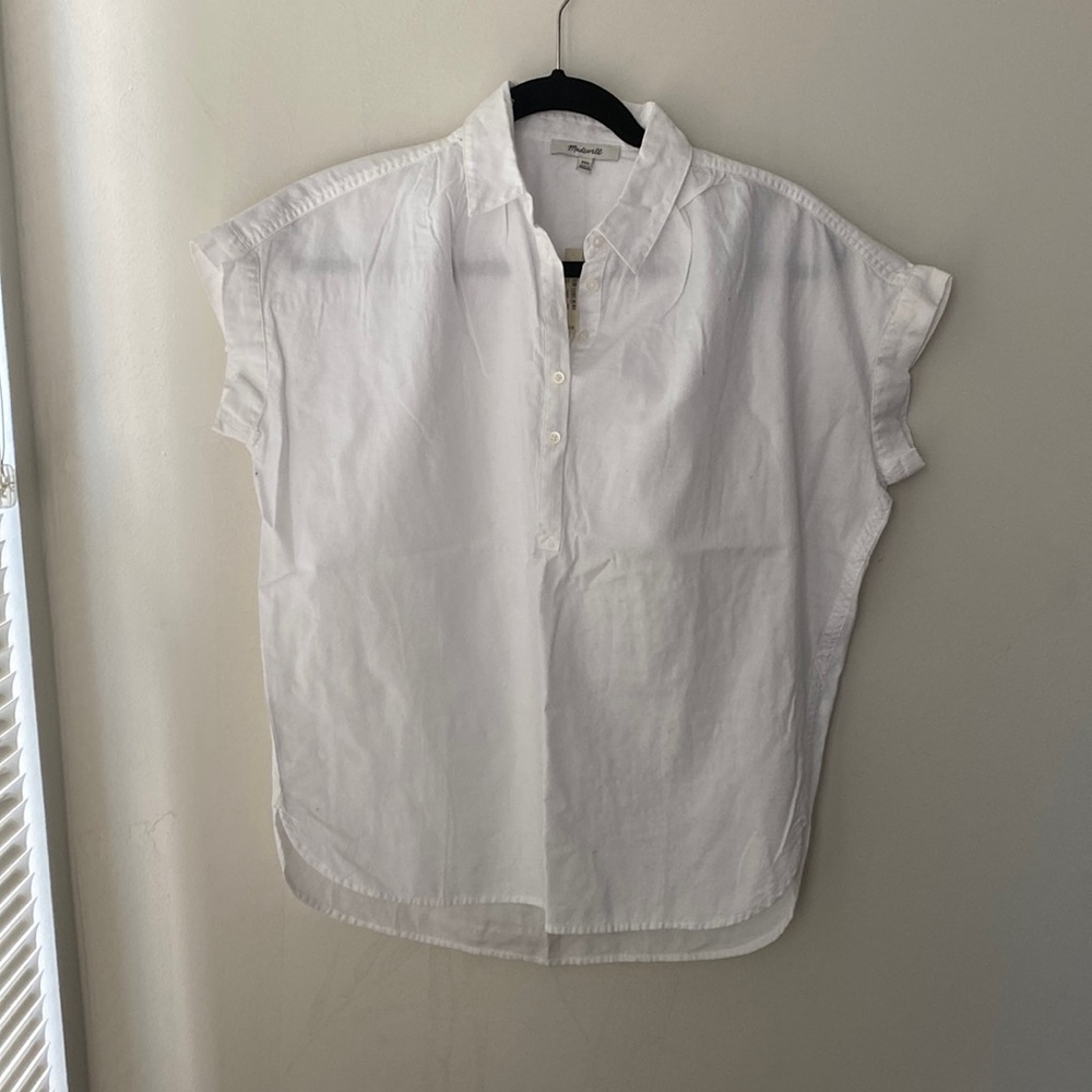 Madewell XXS Oversized White Half Button up Popover Shirt